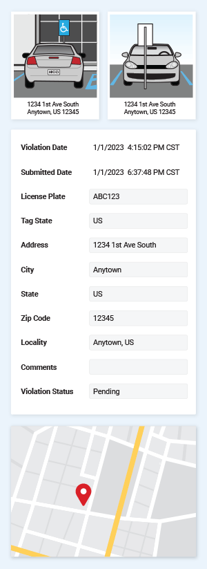 sample law enforcement screen showing a violation